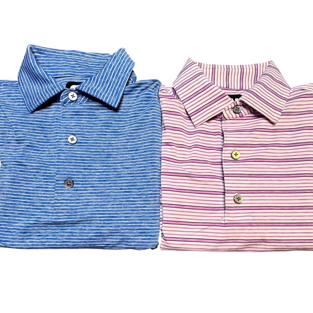 FootJoy Mens Striped Golf Polo Shirt Bundle Lot of 2 Blue Purple Small FJ